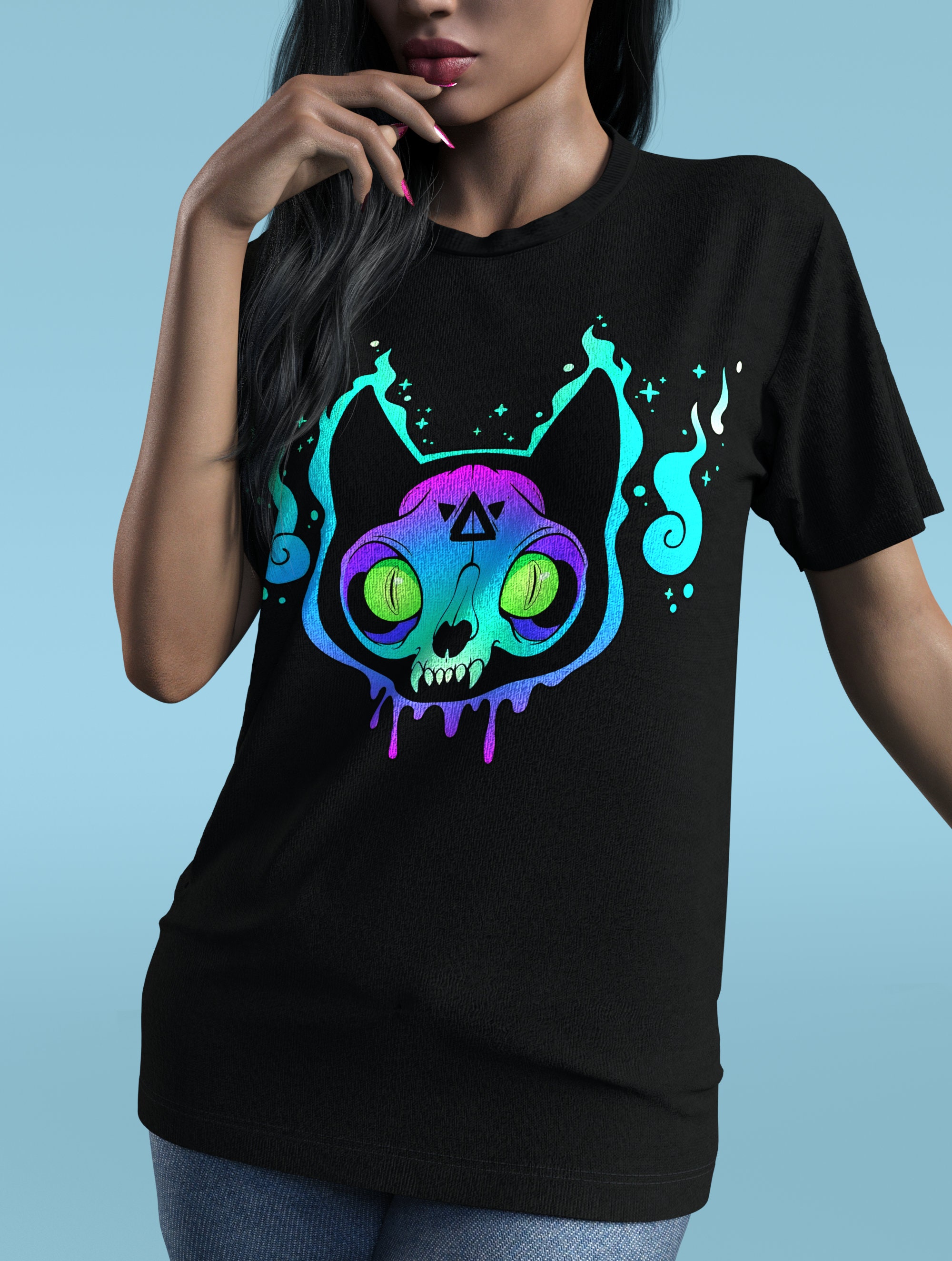 Skull Cat T-shirt Women's Tee Shirts Party T-shirt - Etsy Canada