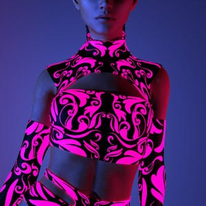 Festival Infinity Crop Top, Cutout Rave Top, Neon Clothing, UV Light Outfit, Festival Party Top, Festival Rave Outfit, Burning Man Outfit