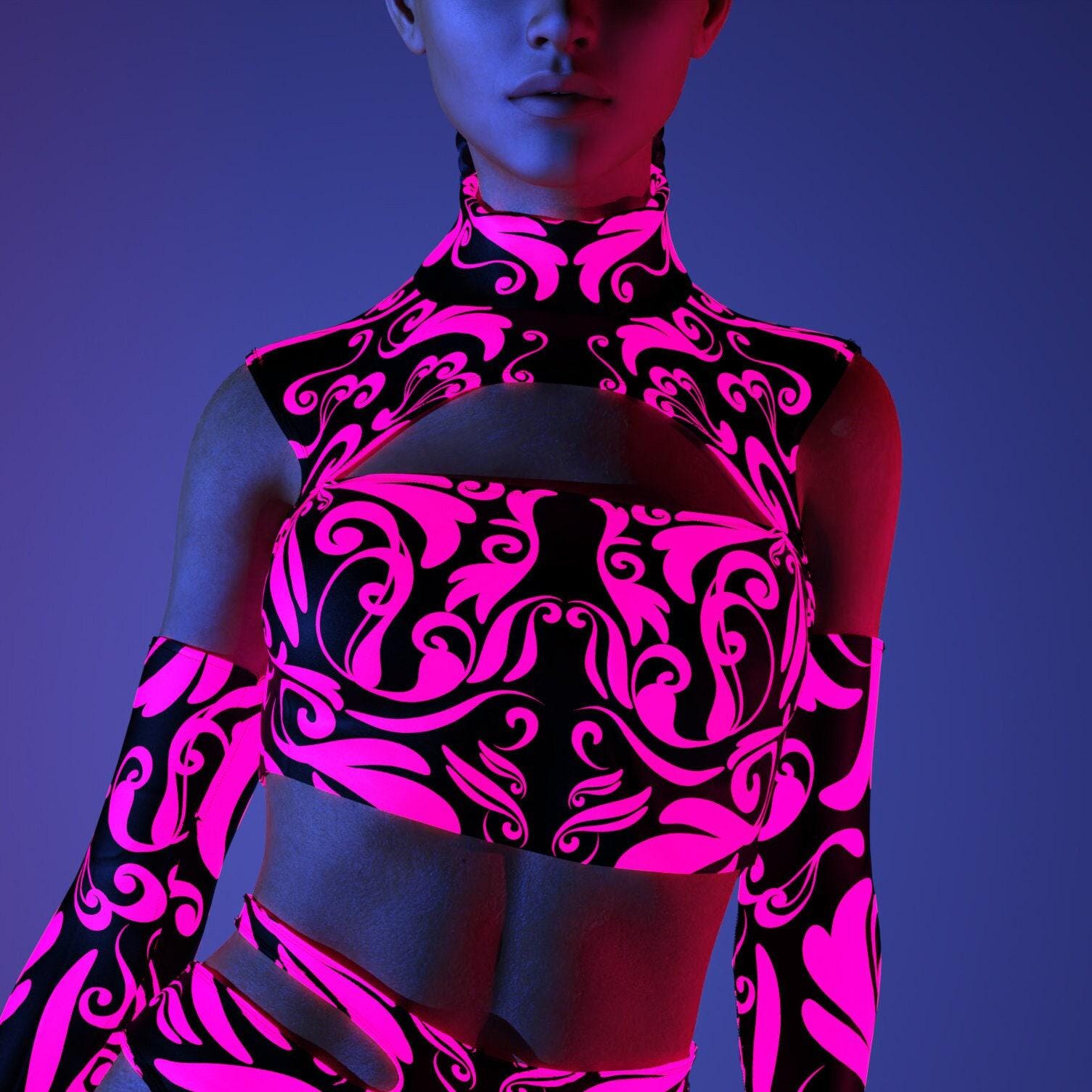 Festival Infinity Crop Top, Cutout Rave Top, Neon Clothing, UV Light Outfit, Festival Party Top, Festival Rave Outfit, Burning Man Outfit