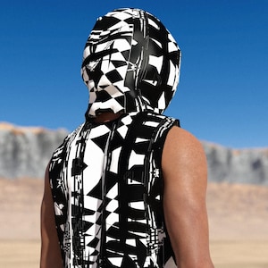 Male Festival Rave Hood, Rave Black&White Hood, Festival Outfit Men, Rave Hood Man, Rave Party Hood, Rave Party Hood, Male Rave Clothing