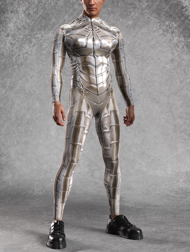 Silver Droid Costume Men: Halloween Robot Bodysuit - Etsy