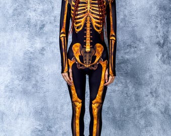 Golden Skeleton Bodysuit Costume: Women's Halloween Full Bodysuit Cosplay -  Etsy Sweden