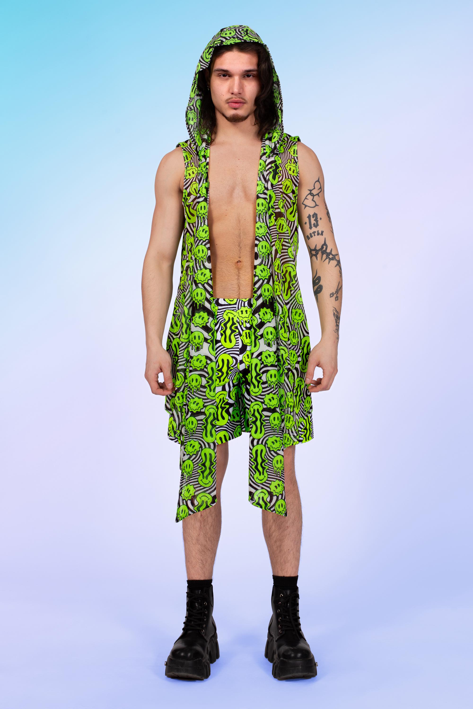 Wave Rave Jacket UV Reactive Men's Festival Rave Set – Hooded Vest and Rave Shorts ...