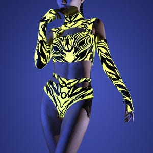 Sexy Cutout Rave Set, Festival Dancer Outfit, UV Light Outfit, Festival Outfit, Festival Party Set, Burning Man Outfit, Neon Clothing Woman