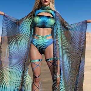 Kimono da festival per donna, abbigliamento da spettacolo per donna, kimono per feste rave, ali da rave per donna, abbigliamento da festival, abbigliamento da discoteca per donna, abbigliamento da rave immagine 5