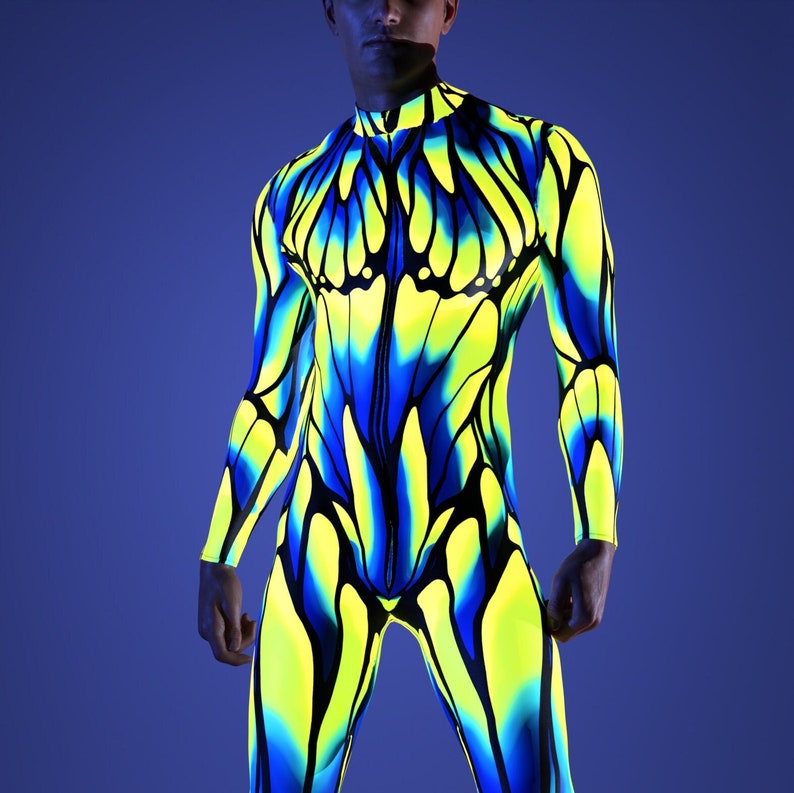UV Light Costume Man, Performance Costume Man, Neon Costume Men, Festival Costumes Men, Rave Bodysuit Man, Festival Bodysuit, Rave Outfit image 1