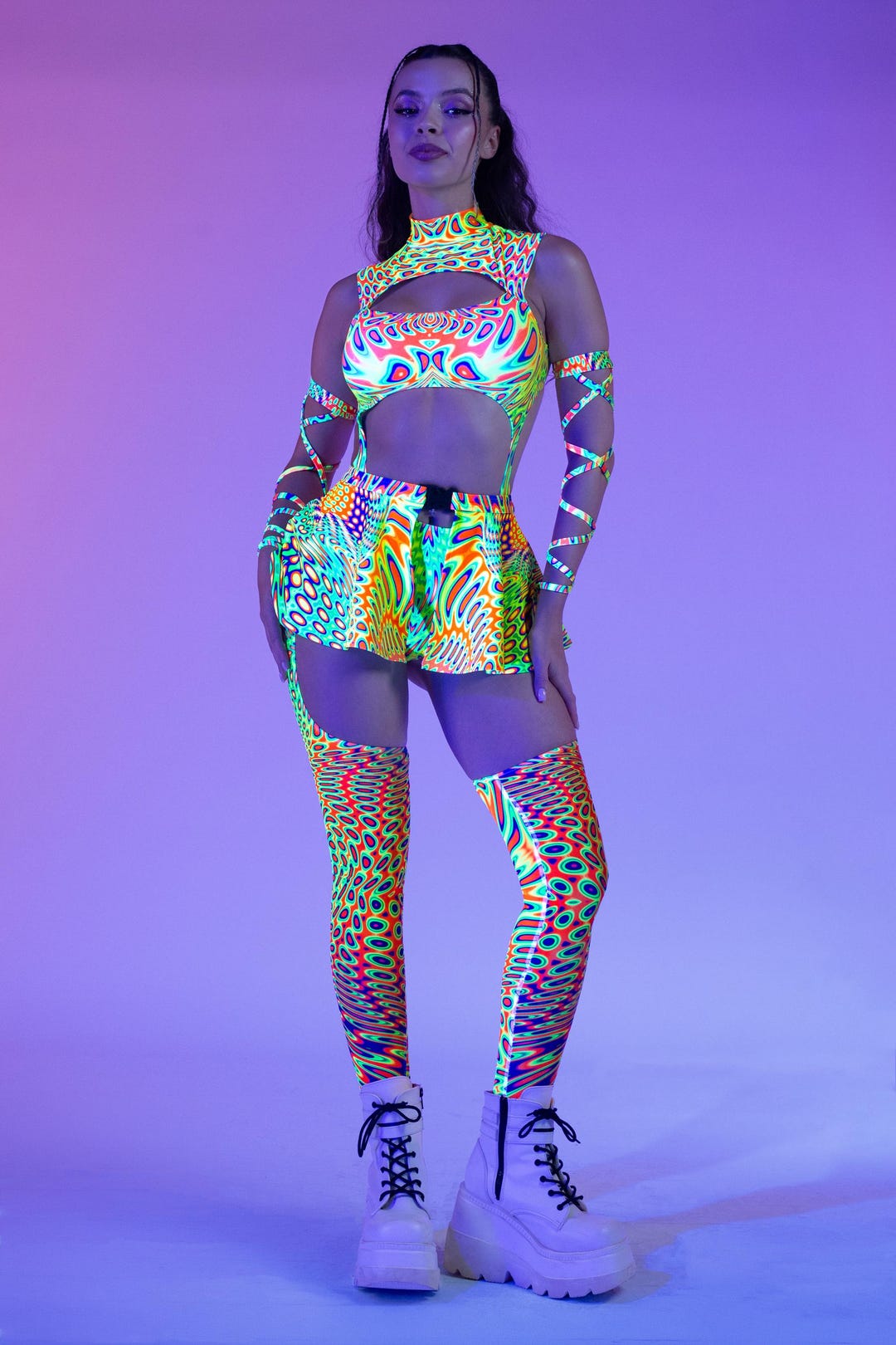 Neon Pattern Rave Set for Women – Psy Festival Clothing, Dance Outfit ...