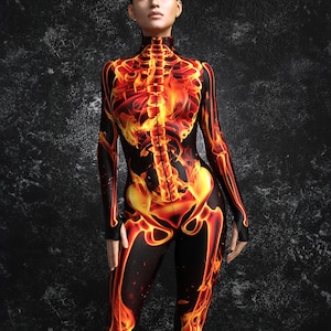 Skeleton Halloween Costume, Halloween Costume, Halloween Costumes For Women, Costumes For Halloween, Costume Women, Skeleton Fire Bodysuit
