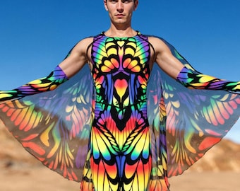 Rainbow Butterfly Wings Romper Set: Men's Pride Outfit