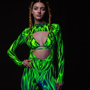 UV Psychedelic Bodysuit, Women’s Sexy Bodysuit, UV Bodysuit, Festival Rave Bodysuit, UV Rave Bodysuit, Long Sleeve Bodysuit, Rave Outfit