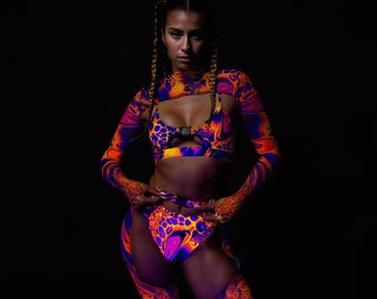 Rave Party Chaps Set, Festival Cutout Chaps Set, Psychedelic Rave Outfit, Sexy Rave Outfit Women, Rave Chaps Set Woman, Rave Outfit Woman
