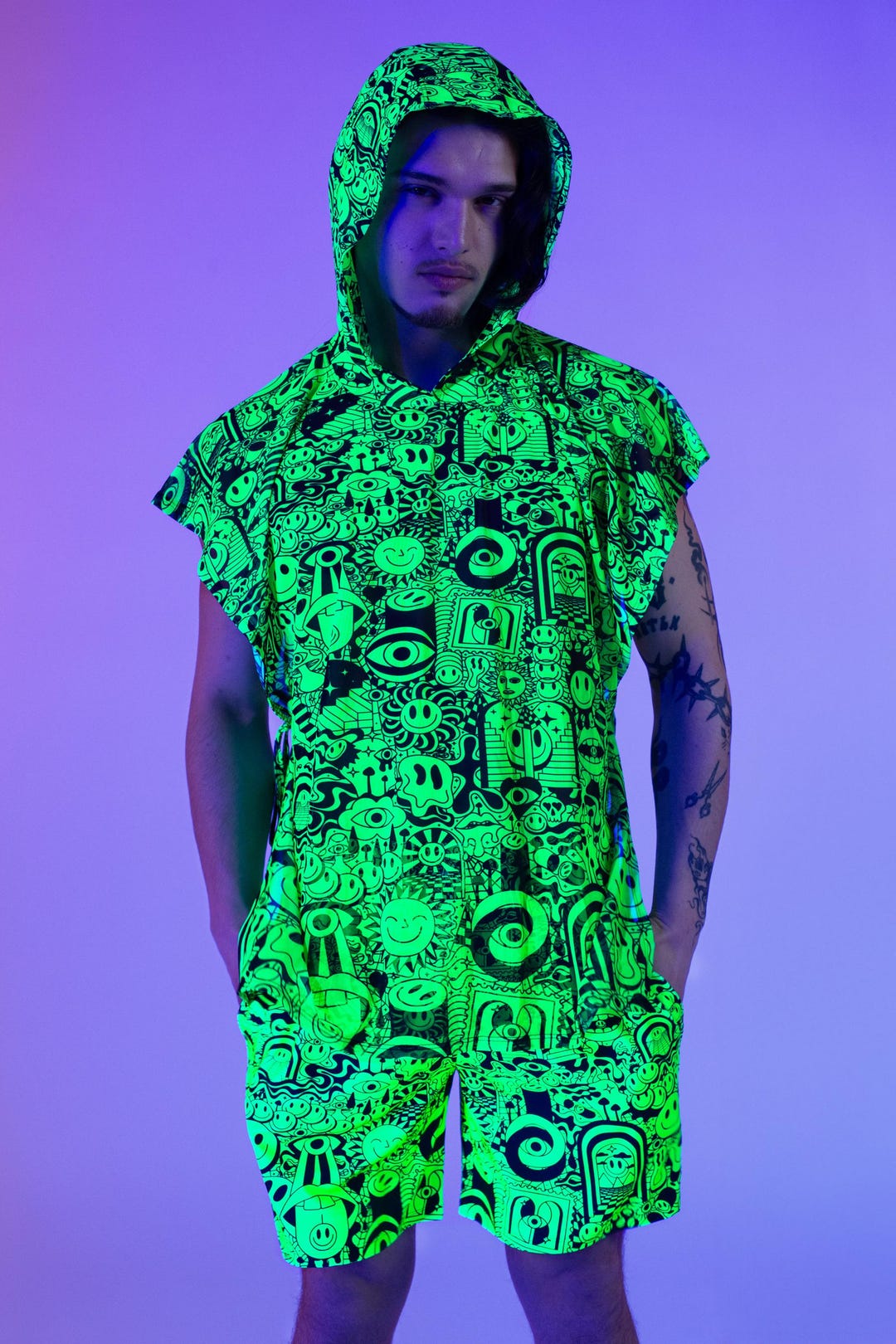 UV Reactive Unisex Hooded Rave Top – Blacklight Festival Clothing, Neon ...
