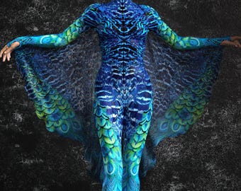 Pfauenflügel Kostüm: Damen Festival Rave Outfit