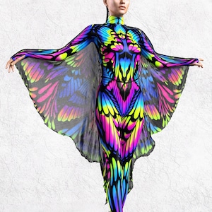 Neon Costume Set, UV Light Outfit, Rave Costume Set Woman, Performance Set Woman, Festival UV Light Outfit, Futuristic Rave Outfit Woman