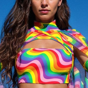 Rainbow Pride Top, LGBTQ Top, Pride Top, Festival Cutout Top, Pride Month Crop Top, Colorful Pride Top, Inspired Outfit, Bisexual Pride Top
