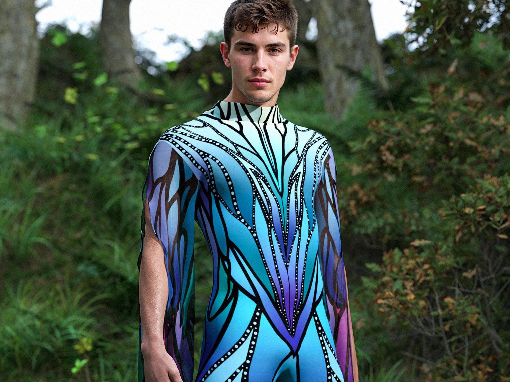 Azure Elemental Mens Costume: Halloween Bodysuit With Slit Sleeves - Etsy