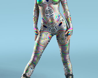 Universe Glitch Bodysuit: Women's Rave Festival Costume