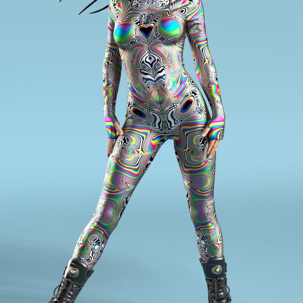 Universe Glitch Bodysuit: Rave Festivalkostüm für Frauen