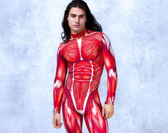 Muscle Costume Adult: Printed Halloween Full Bodysuit