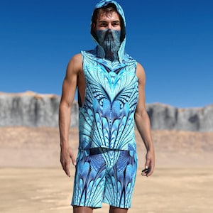 Male Festival Hooded Set, Rave Outfit Men, Festival Outfit Men, Rave Shirt Set Man, Festival Set For Men, Men Rave Clothing, Rave Male Set