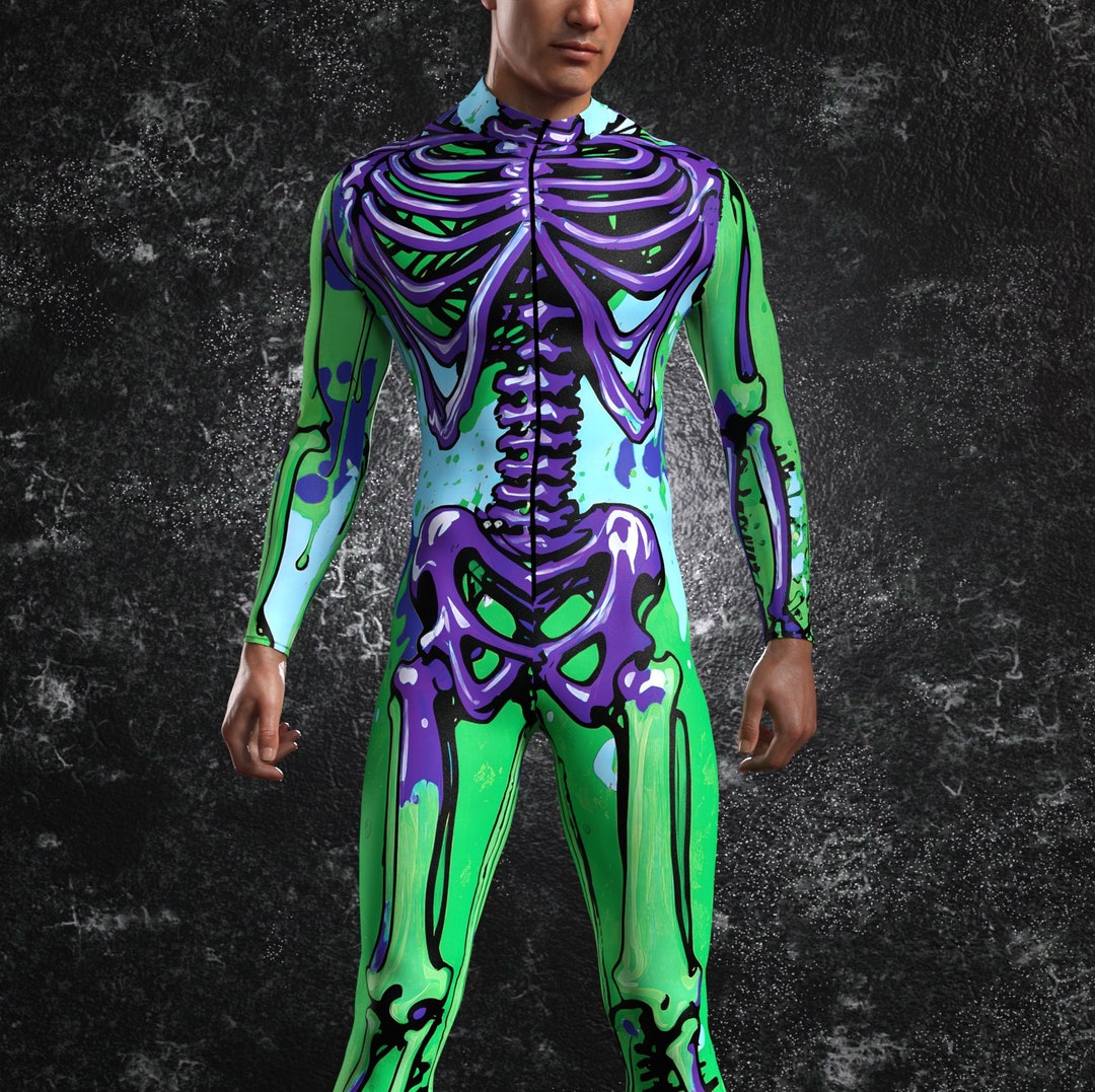 Mens Halloween Bodysuit, Colorful Skeleton Costume, Halloween Costume