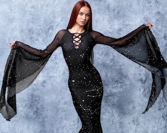 Witch Dress Women, Halloween Dress Women, Lace Up Gown Dress, Halloween Adult Costume, Long Black Dress, Halloween Wings Dress, Gown Dress