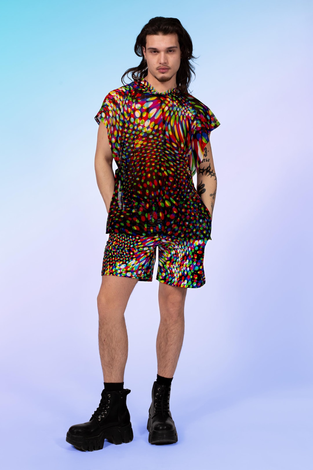 Trippy Kaleidoscope Rave Outfit Set for Men – Festival Clothing, Hooded ...