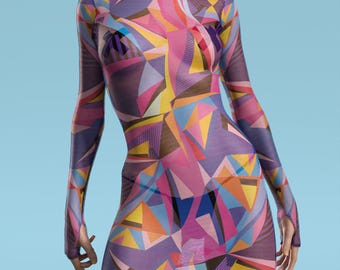 rave mesh dress Aqua Wave Mesh Hooded Tunic Dress - Rave Outfit
