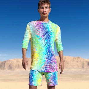 Men Rave Clothing, Rave Set For Men, Trippy Set Men, Psychedelic Set Men, Festival Shirt Set Man, Rave Outfit Men, Men&#39;s Festival Disco Set