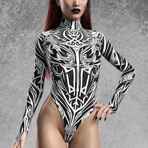 Goth Bodysuit Women, Festival Cutout Bodysuit, Sexy Goth Bodysuit Woman, Rave Costume Woman, Fashion Disco Leotard, Gothic Clothing Women
