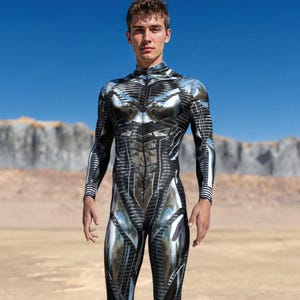 Festival Party Men Costume, Performance Costume Men, Rave Male Costume, Futuristic Costume For Men, Rave Full Bodysuit, Burning Man Costume