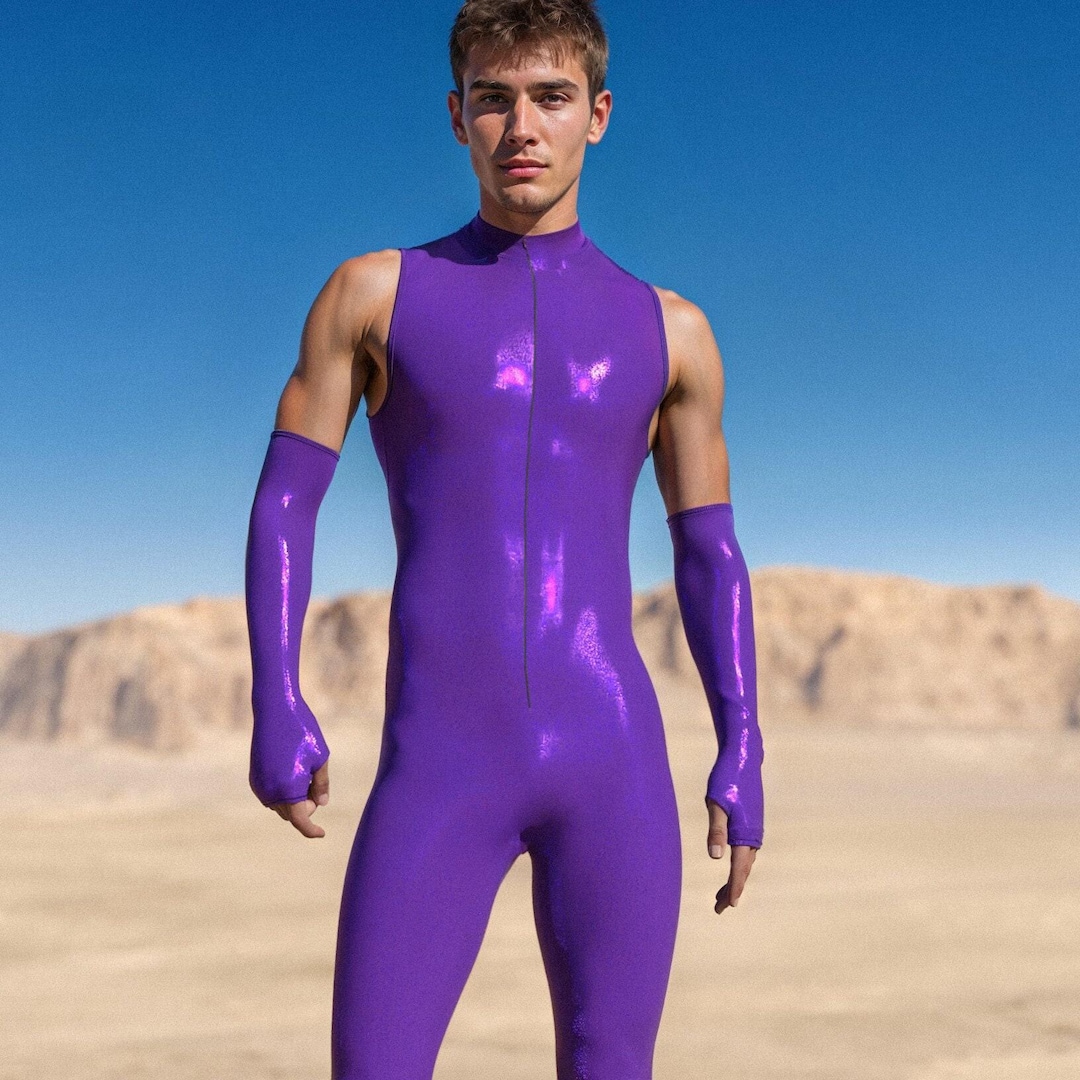 Violet Shiny Rave Costume: Sleeveless Festival Outfit With Gloves - Etsy