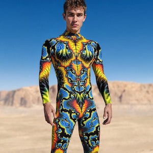 Costume da uomo reattivo ai raggi UV, costumi da festival da uomo, tuta fluorescente da uomo, costume da spettacolo da uomo, costume da rave da uomo, tuta da festival, abbigliamento da rave