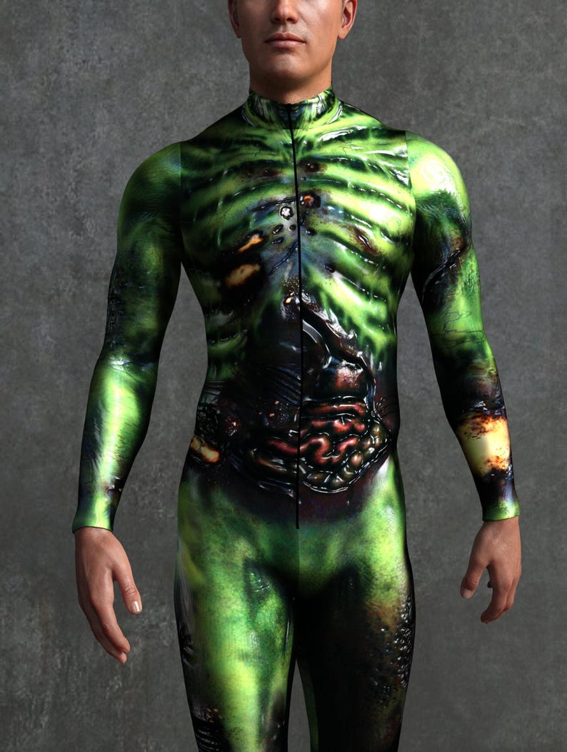 Brain Eater Costume: Printed Stretch Zombie Alien Costume - Etsy