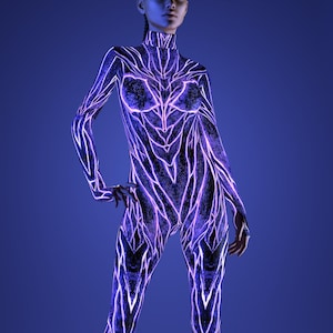 UV Lights Bodysuit, Neon Costume Woman, Festival Costume, Performance Disco Bodysuit, Futuristic Clothing Woman, Festival Party Outfit Woman