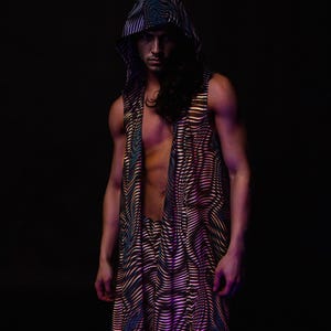 Male Festival UV Hooded Male Vest, Rave Sleeveless Vest for Men, Burning Men Wear for Men, Man Rave Outfit, Men Rave Festival Clothing