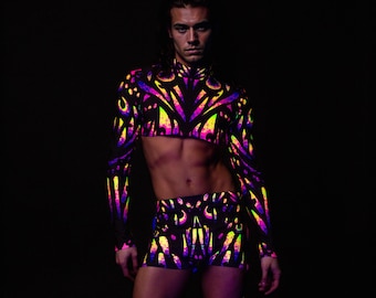 UV Reactive Chaps Set: Psychedelic Rave Outfit for Men