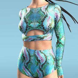 Schlange Outfit Frau, Tierkleidung, Sexy Rave Wear, Schlangen Festival Top, Rave Shorts, Rave Kleidung, Sexy Rave Kleidung, Schlangenoberteil