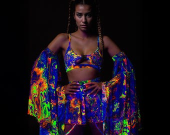 UV Psychedelic Set, Trippy Rave Set, Festival Outfit For Women, Festival Fashion, Angel Set, UV Festival Clothing, UV Festival Sexy Set