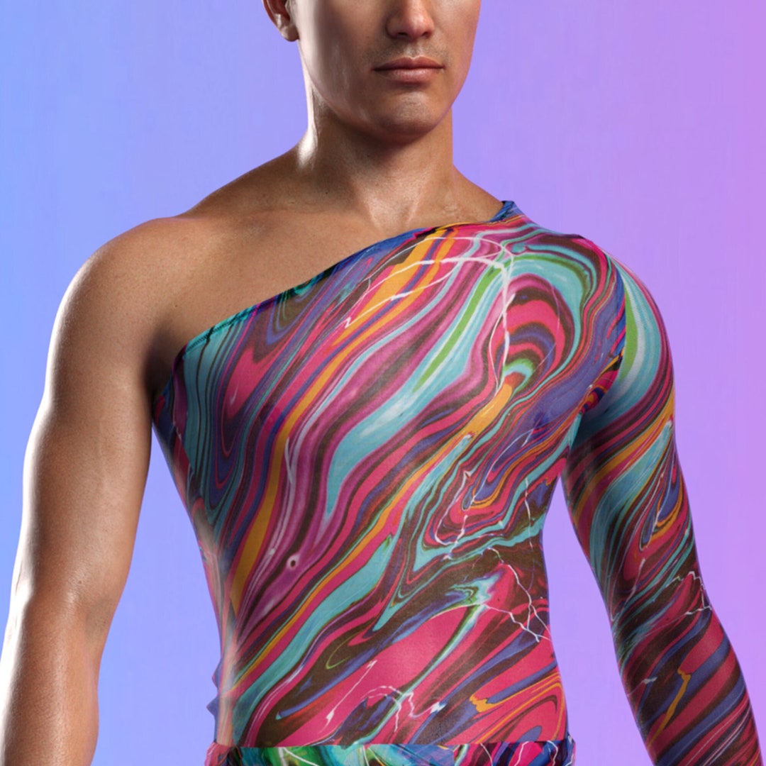 Festival Mesh Male Top, See Through Male Top, Rave Asymmetrical Top for ...