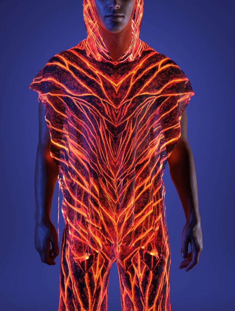 Festival Hooded Male Set, Rave Male Set, Performance UV Mesh Set, Male ...