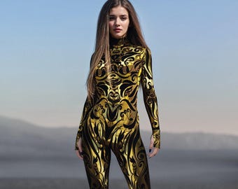 Gold Eos Halloween Costume: Mock Neckline Full Bodysuit