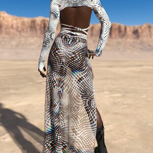 Rave Mesh Sheer Skirt, Transparent Rave Long Skirt, Rave Long Loose Skirt, Festival Disco Skirt, Festival Mesh Skirt, Sexy Party Mesh Skirt