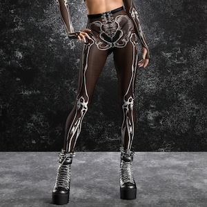 Halloween Leggings, Mesh Halloween Leggings Women, Skeleton Leggings Women, Halloween Costume Women, Skeleton Womens Halloween Mesh Leggings