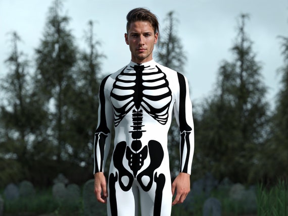 Black White Skeleton Costume Men Adult Skeleton Bodysuit Funny Halloween Costume Men Adult Halloween Costumes 2022 Skeleton Bodysuit Etsy