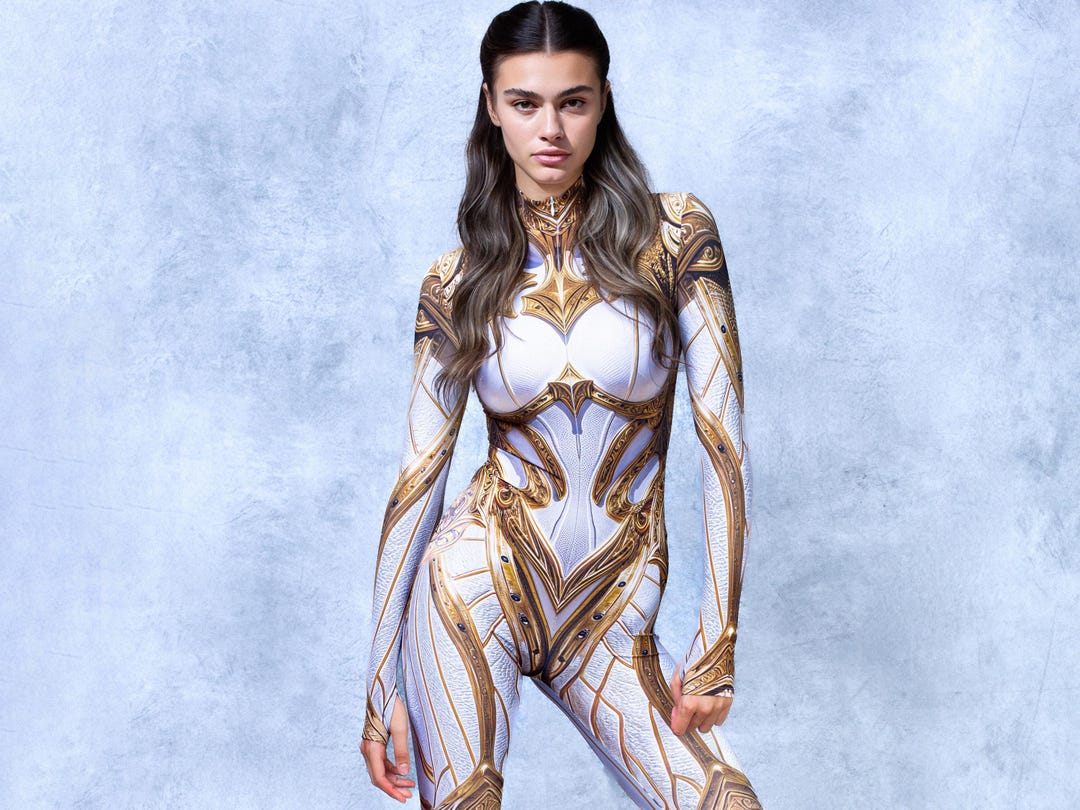 Halloween Goddess Costume, Angel Warrior Jumpsuit, Sexy Gold White ...