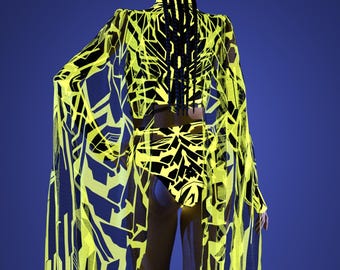 Rave Dancer Wings, Festival Disco Wings, Transparent Angels Wings, Neon Clothing, UV Light Outfit, Burning Man Outfit, Festival Mesh Wings