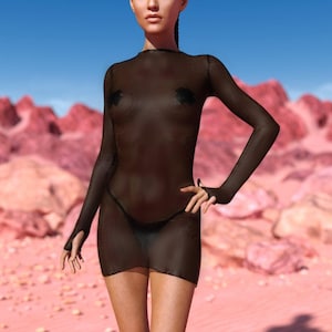 Black Festival Dress Women, Women Mesh Rave Short Dress, See Trough Festival Outfit For Women, Burning Man Outfit Woman, Transparent Dress