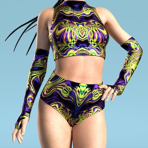 Rave Set, Rave Outfit, Festival Shorts, Burning Man Set, Rave Shorts, Booty Shorts, Psychedelic Clothing, Rave Top, Rave Wear, Festival Top