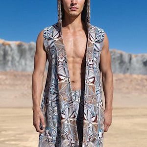 Mirror Rave Hooded Vest: Asymmetrical Festival Outfit